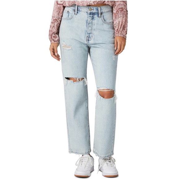 ‘90’s Lucky Brand Blue Distressed Light Wash 5 Pocket Jeans Size 8 - Picture 1 of 8